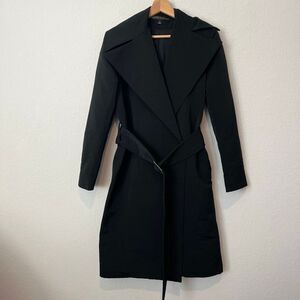 Ralph Lauren Black Ribbed Knit Wool Blend Belted Wrap Coat Women's Size 4
